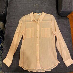 Calvin Klein Rose Gold Button Down Long Sleeve Blouse, Women's Small